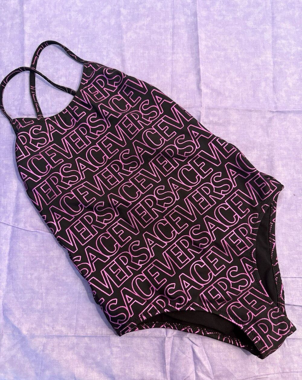 Versace Girls One-Piece Swimsuit Black Pink Logo Print Size 6A 116cm